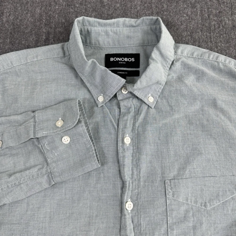Bonobos Men's L Standard Fit Stretch Shirt Green Cotton Button Down Long Sleeve